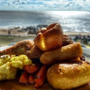 roast dinner overlooking the sea